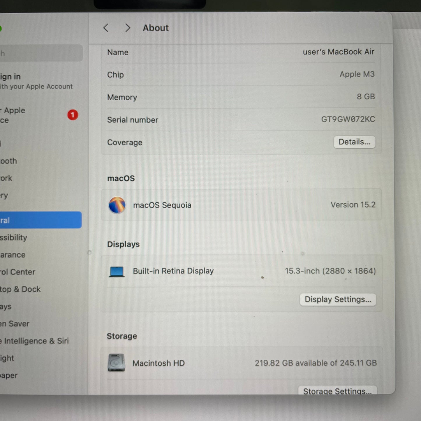 2024 Apple MacBook Air 15.3" M3 8C GPU 4.0GHz 8GB RAM 256GB SSD MRYU3LL/A