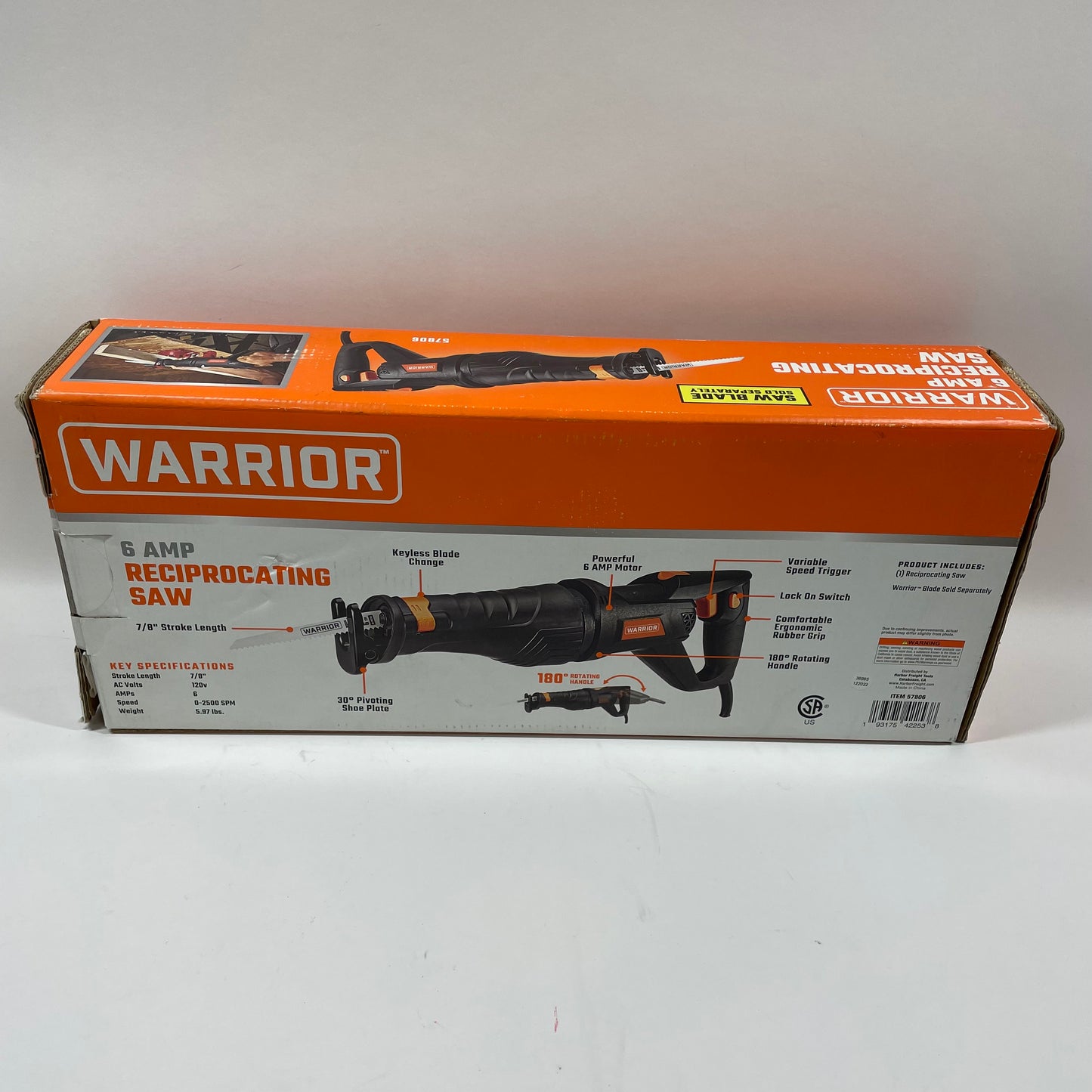 New Warrior 57806 120V Wired 6 Amp Reciprocating Saw With Rotating Handle