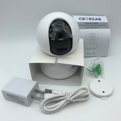 New Crorzar Indoor 360 Home Security Camera White CZ-PT-CAM1